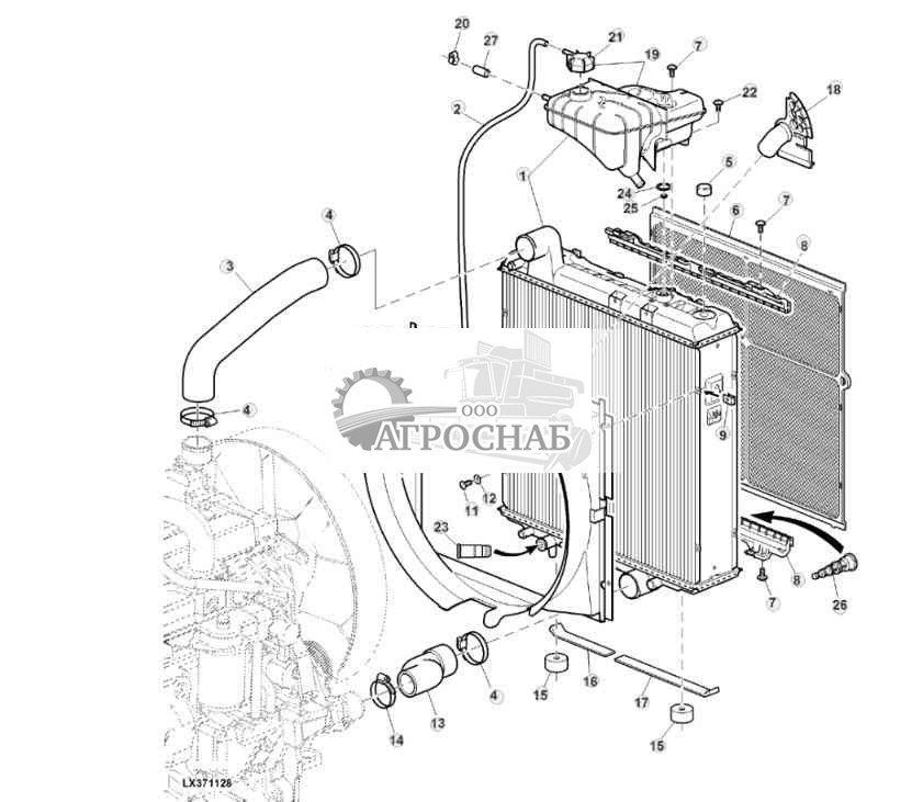 Радиатор  кожух вентилятора  шланги охлаждающей жидкости 